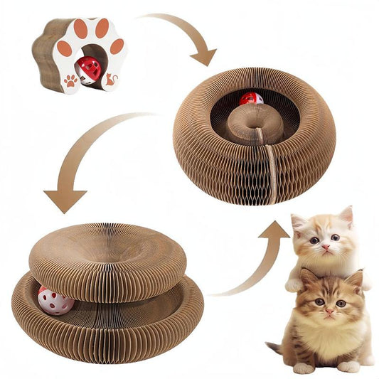Accordion cat scratching board, foldable cat toy with bell, cat claws, cat climbing frame, corrugated paper self-hilarious scratch-resistant cat bed