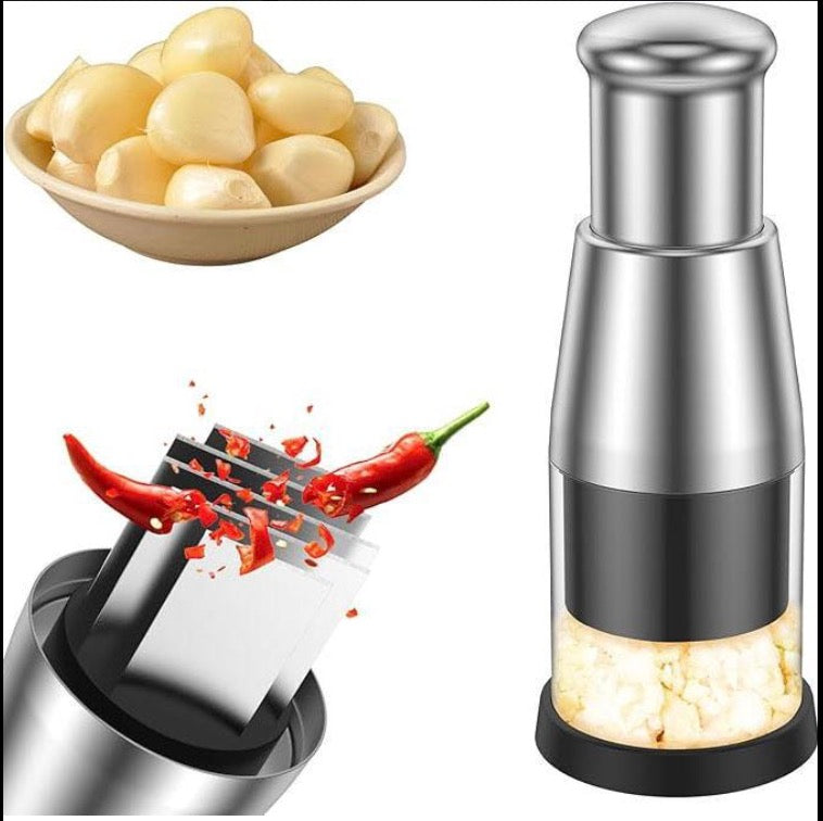 Manual Press Chopper Stainless Steel Garlic Press Mini Vegetable Cutter Dishwasher Safe Multifunctional Kitchen (1 pcs) Fruit Utensils