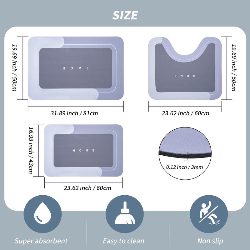 Home Brand Non-Slip Bathroom Mat Set of 1/3 Counts Water Absorbent Rug for Bathroom Living Room Kitchen Laundry Home Decor Hygienic Environment Restroom Accessories - Toilet