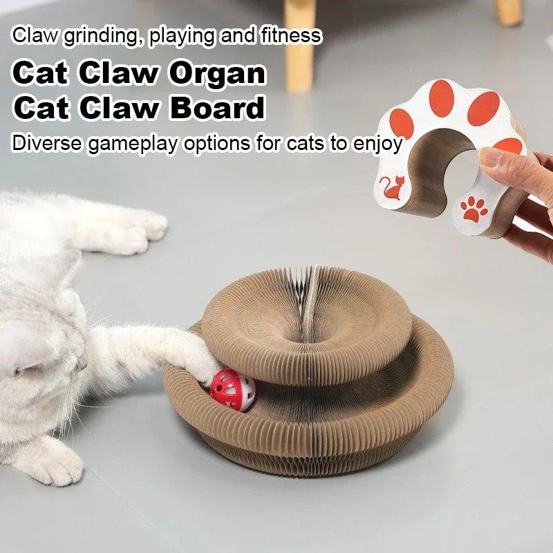 Accordion cat scratching board, foldable cat toy with bell, cat claws, cat climbing frame, corrugated paper self-hilarious scratch-resistant cat bed