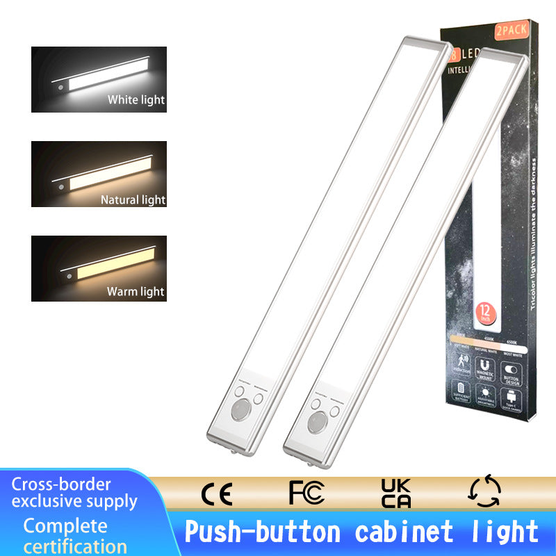 Three-color magnetic night light desk lamp with human body sensing and rechargeable LED light strip, smart light strip