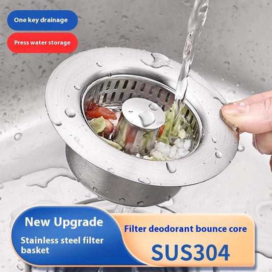 3-in-1 Kitchen Sink Drain Strainer, Stainless Steel Sink Plug, Deodorizing Anti-Clog Basket Strainer for US Standard 3-1/2 Inch Drains