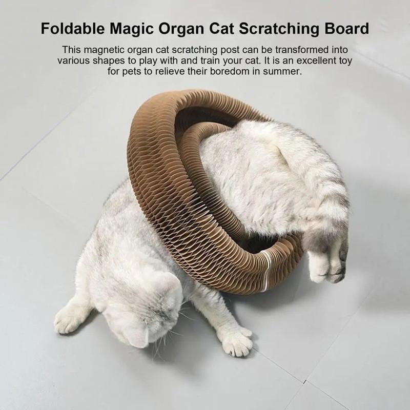 Accordion cat scratching board, foldable cat toy with bell, cat claws, cat climbing frame, corrugated paper self-hilarious scratch-resistant cat bed