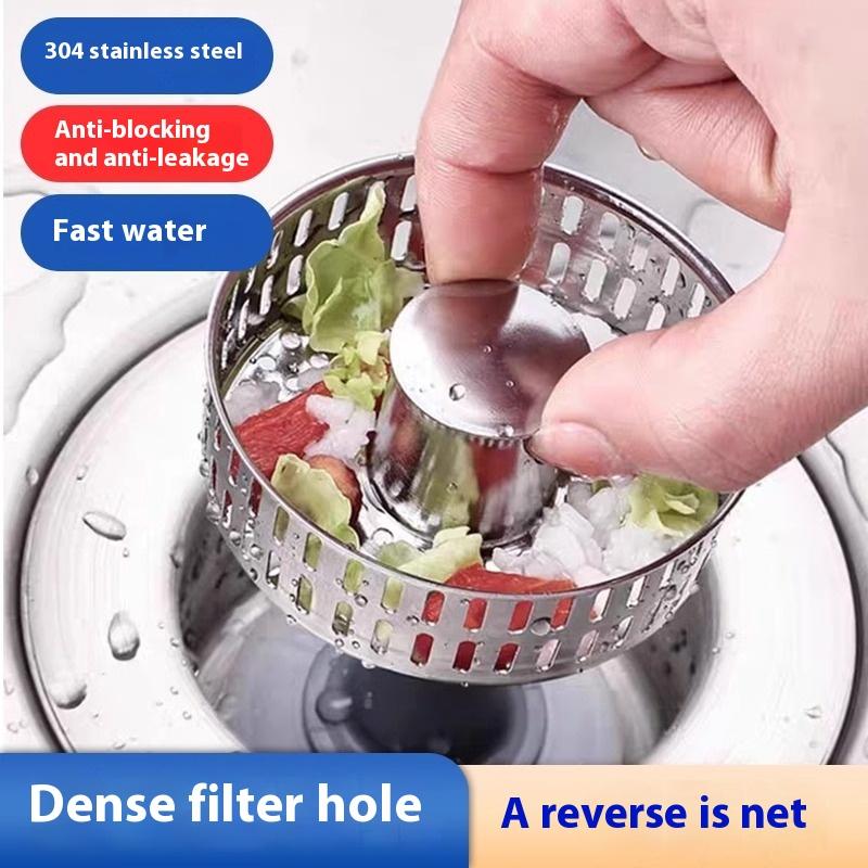 3-in-1 Kitchen Sink Drain Strainer, Stainless Steel Sink Plug, Deodorizing Anti-Clog Basket Strainer for US Standard 3-1/2 Inch Drains