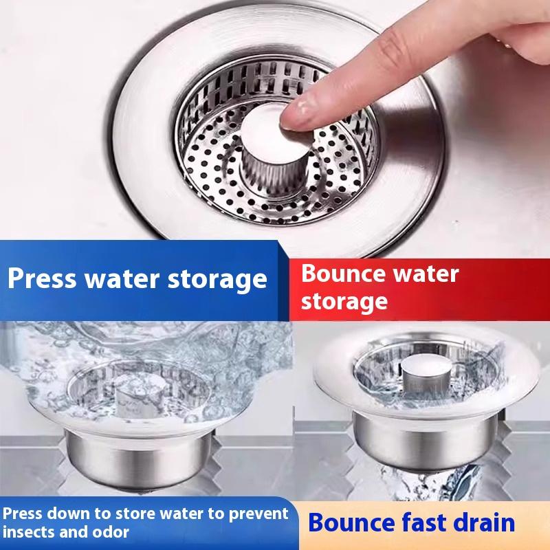 3-in-1 Kitchen Sink Drain Strainer, Stainless Steel Sink Plug, Deodorizing Anti-Clog Basket Strainer for US Standard 3-1/2 Inch Drains