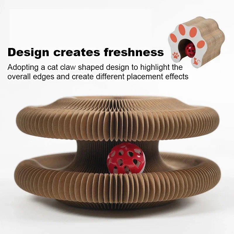 Accordion cat scratching board, foldable cat toy with bell, cat claws, cat climbing frame, corrugated paper self-hilarious scratch-resistant cat bed