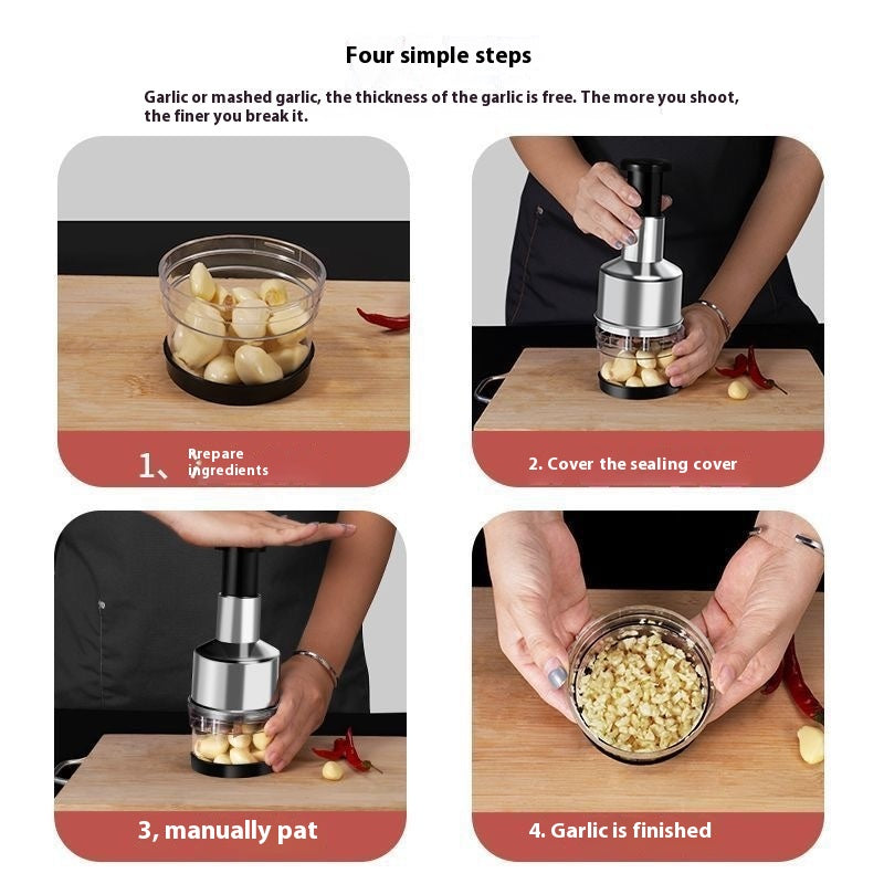 Manual Press Chopper Stainless Steel Garlic Press Mini Vegetable Cutter Dishwasher Safe Multifunctional Kitchen (1 pcs) Fruit Utensils