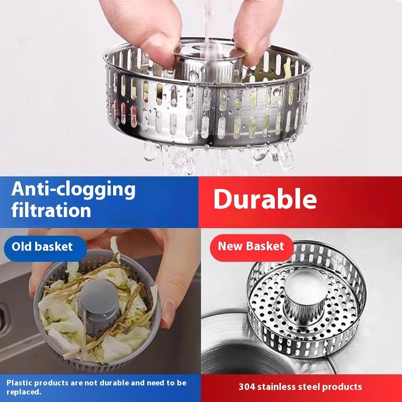 3-in-1 Kitchen Sink Drain Strainer, Stainless Steel Sink Plug, Deodorizing Anti-Clog Basket Strainer for US Standard 3-1/2 Inch Drains